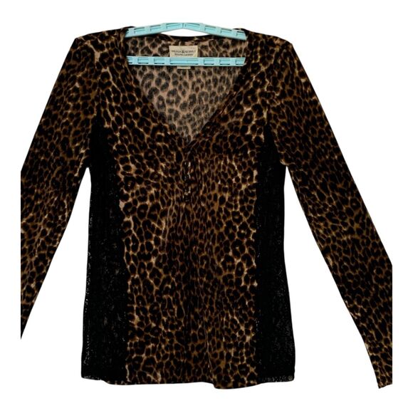 Denim & Supply Ralph Lauren Blouse Womens MED Black Brown Lace Leopard Print Tee - Picture 3 of 15
